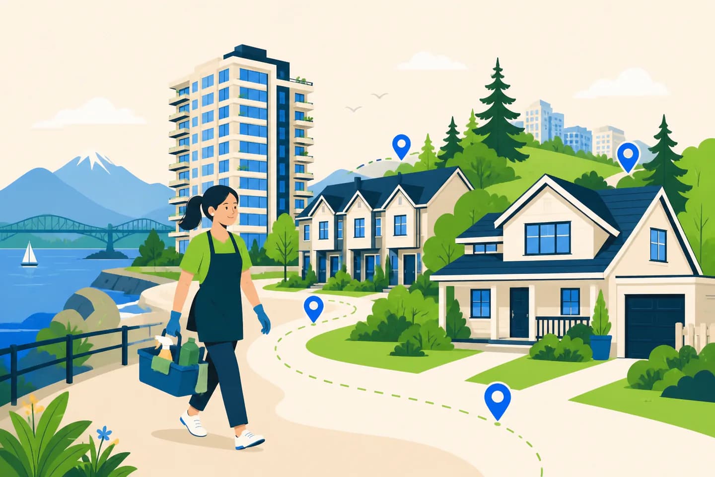 Different British Columbia homes connected by NearMe local cleaning services