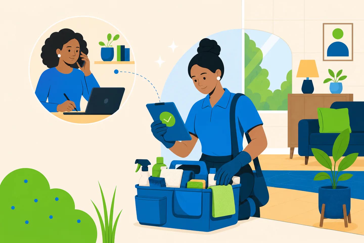 Professional cleaner supported with clear home and service information