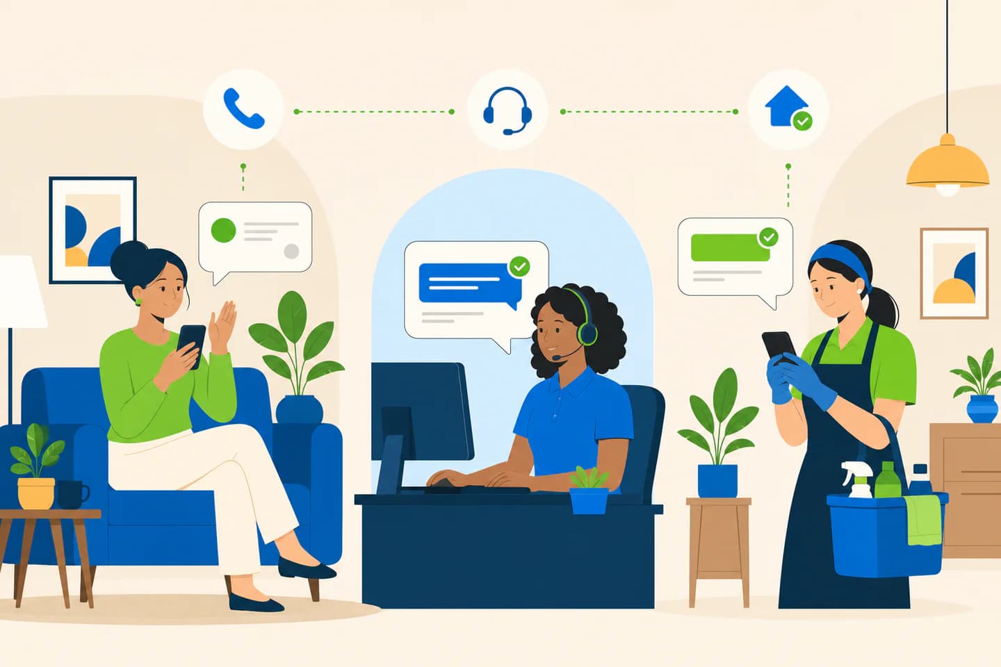 NearMe customer support helping coordinate a professional home cleaning