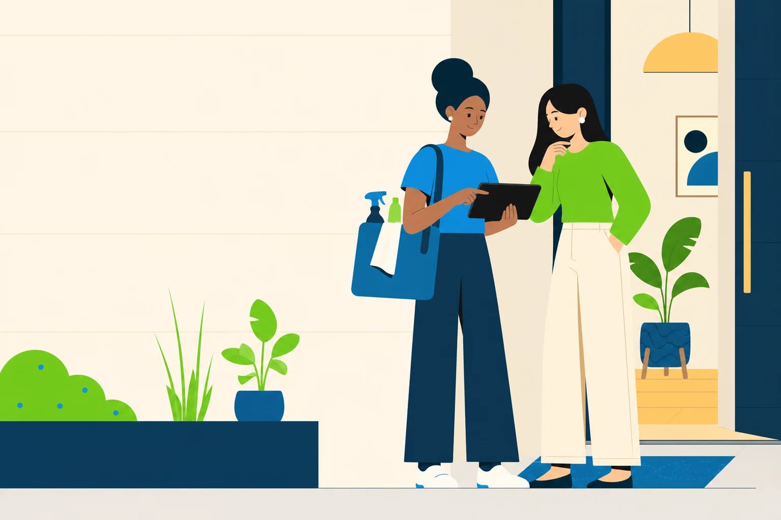 NearMe illustration showing a coordinated professional cleaning experience