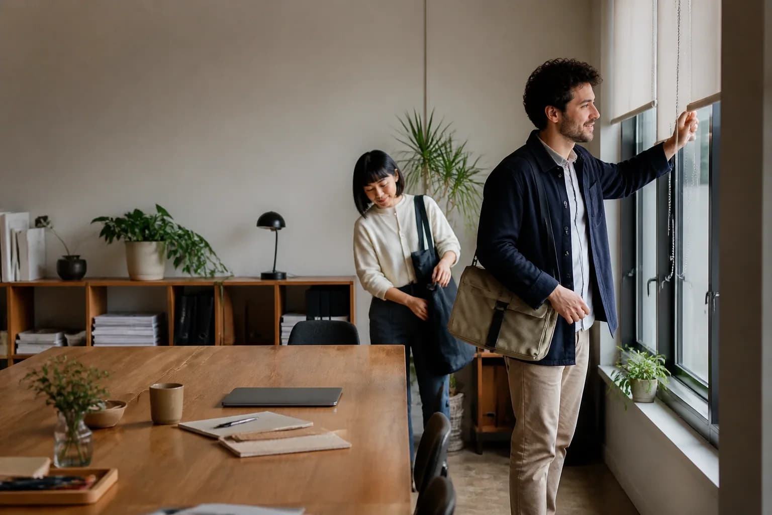A clean small-business workspace prepared for the day