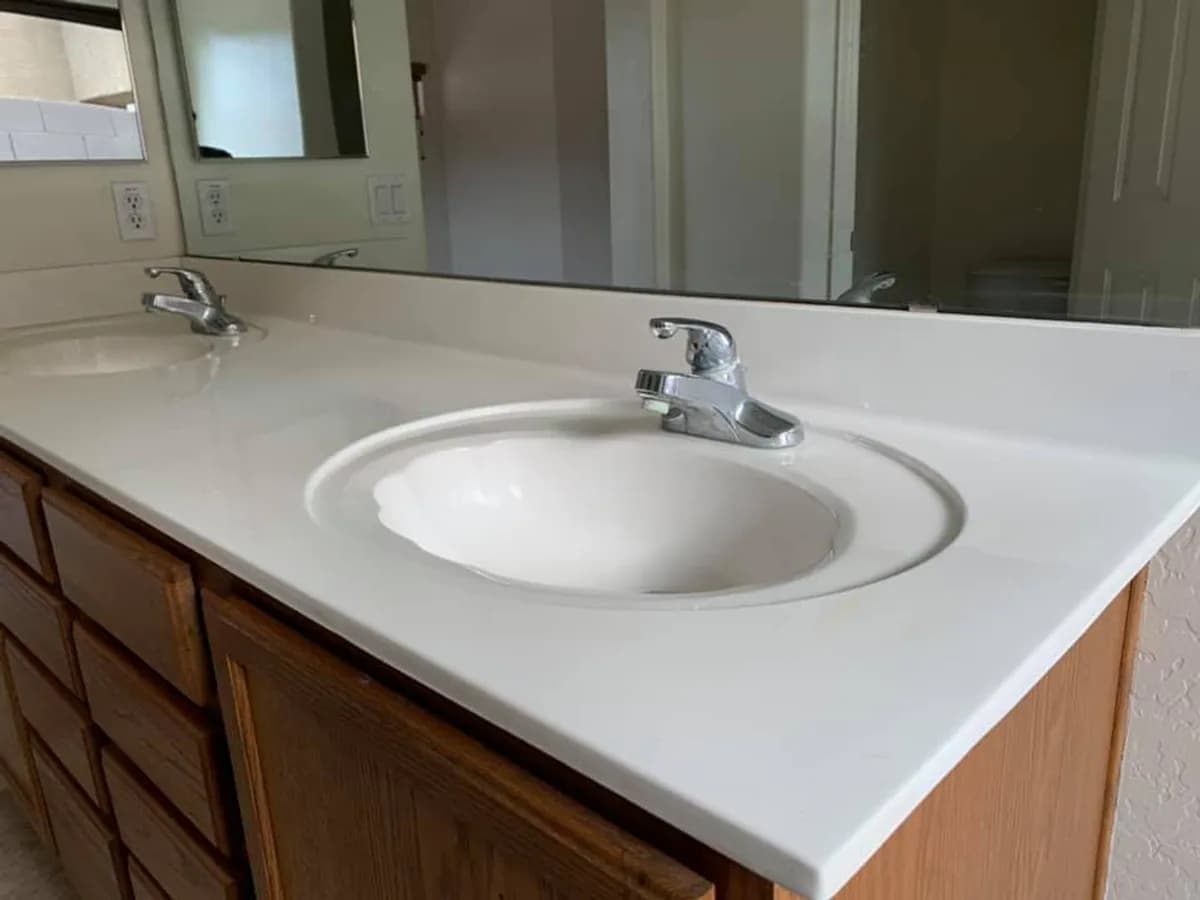Bathroom vanity after careful professional cleaning